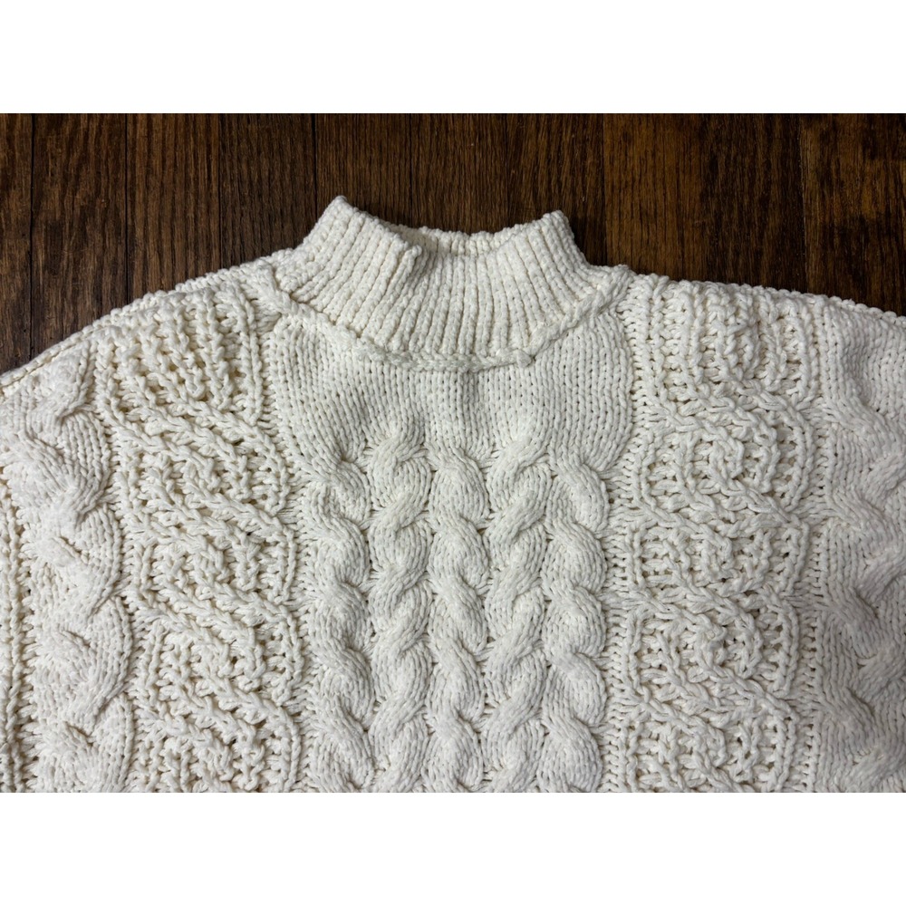 POL Chunky Crochet‎ Cropped Knit Sweater, White, Small, Mock Turtleneck - Picture 3 of 9